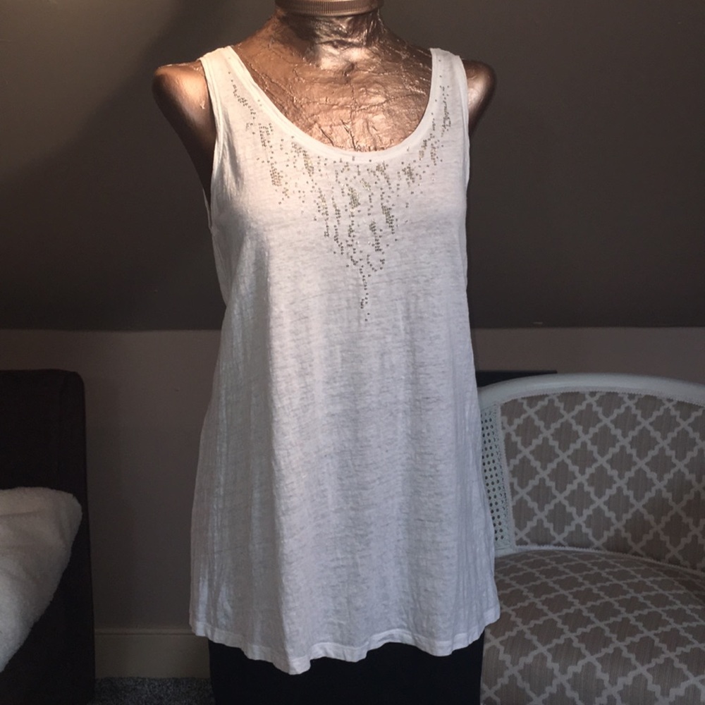 EILEEN FISHER White Beaded Sleeveless Tank
